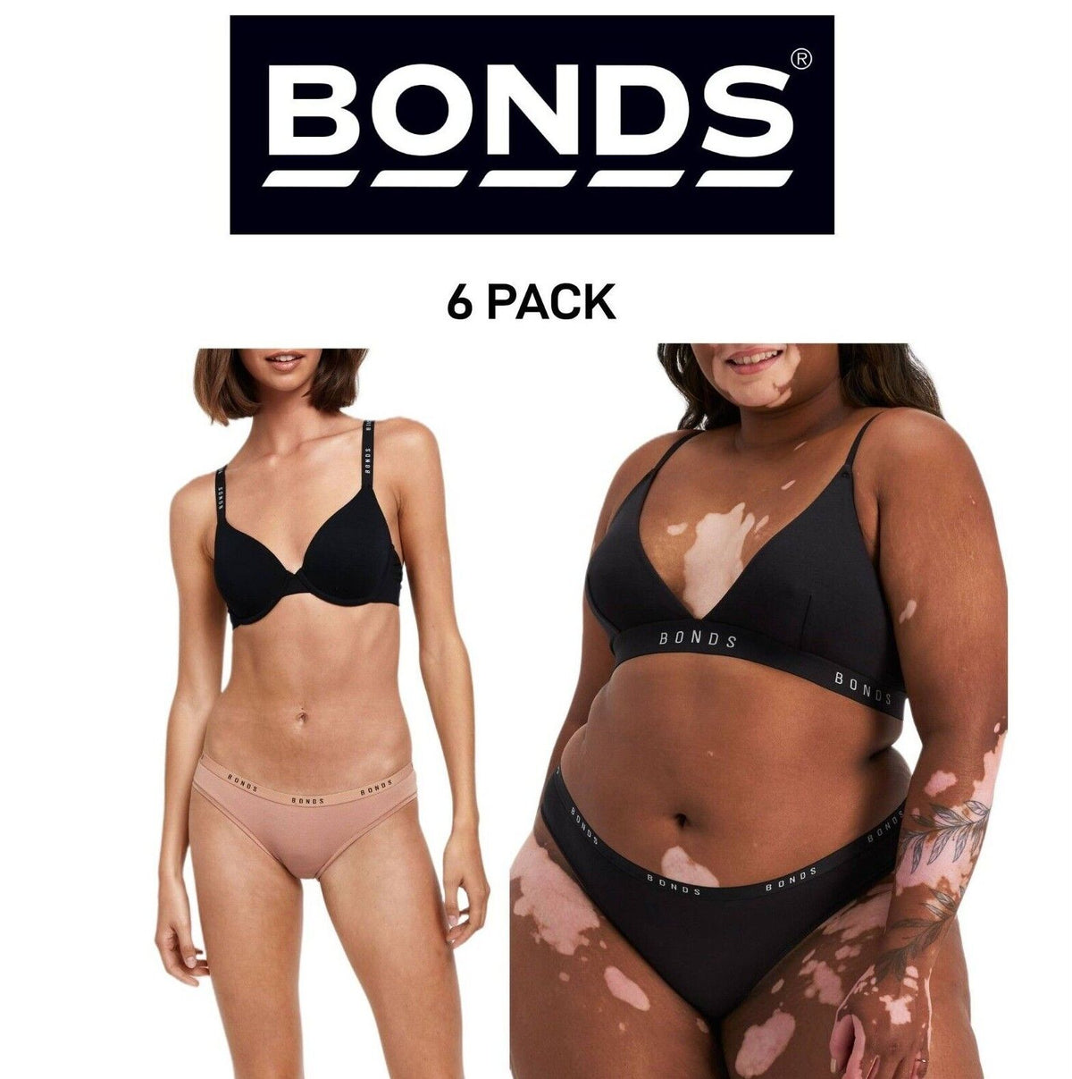 Bonds Womens Original Bikini Plain Breathable Stretchy Waist 6 Pack WVGMA