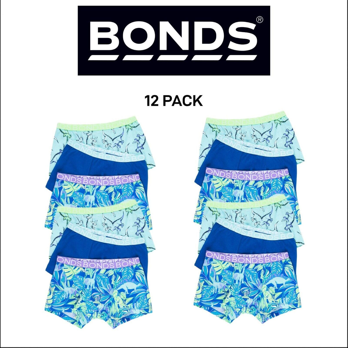 Bonds Boys Trunk Classic Branded Soft Elastic Stretch Waistband 12 Pack UXYJ3A