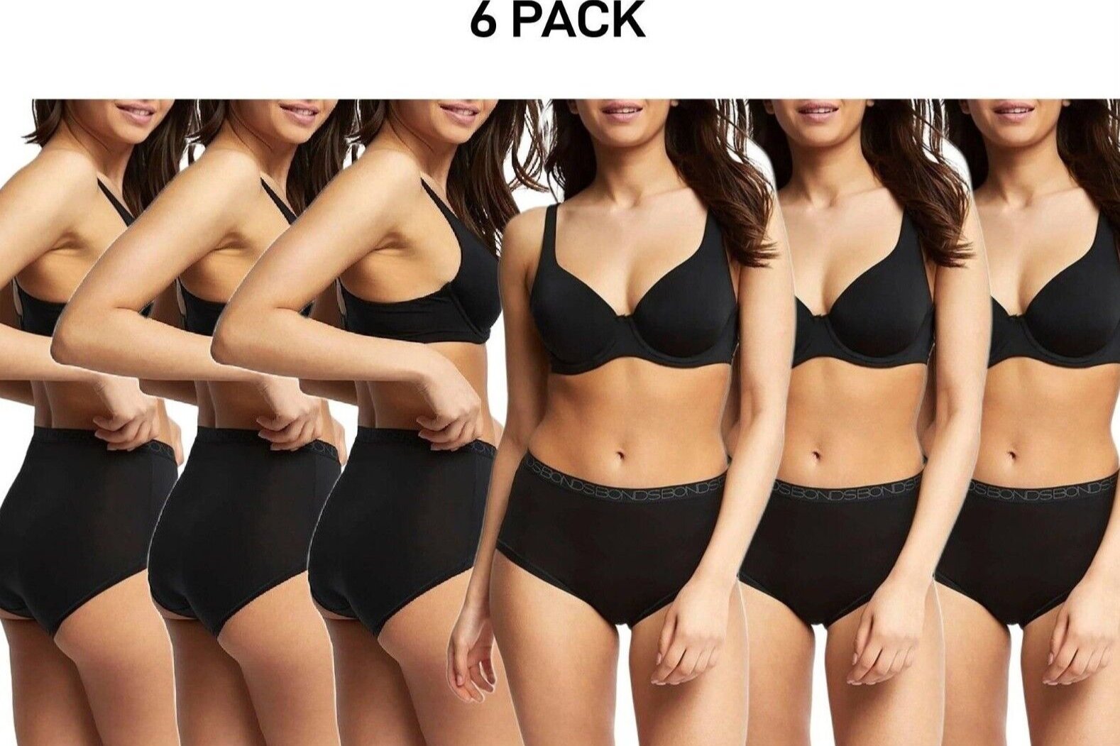 Bonds Womens Invisitails Full Brief Soft and Stretchy Waistband 6 Pack WZGGY