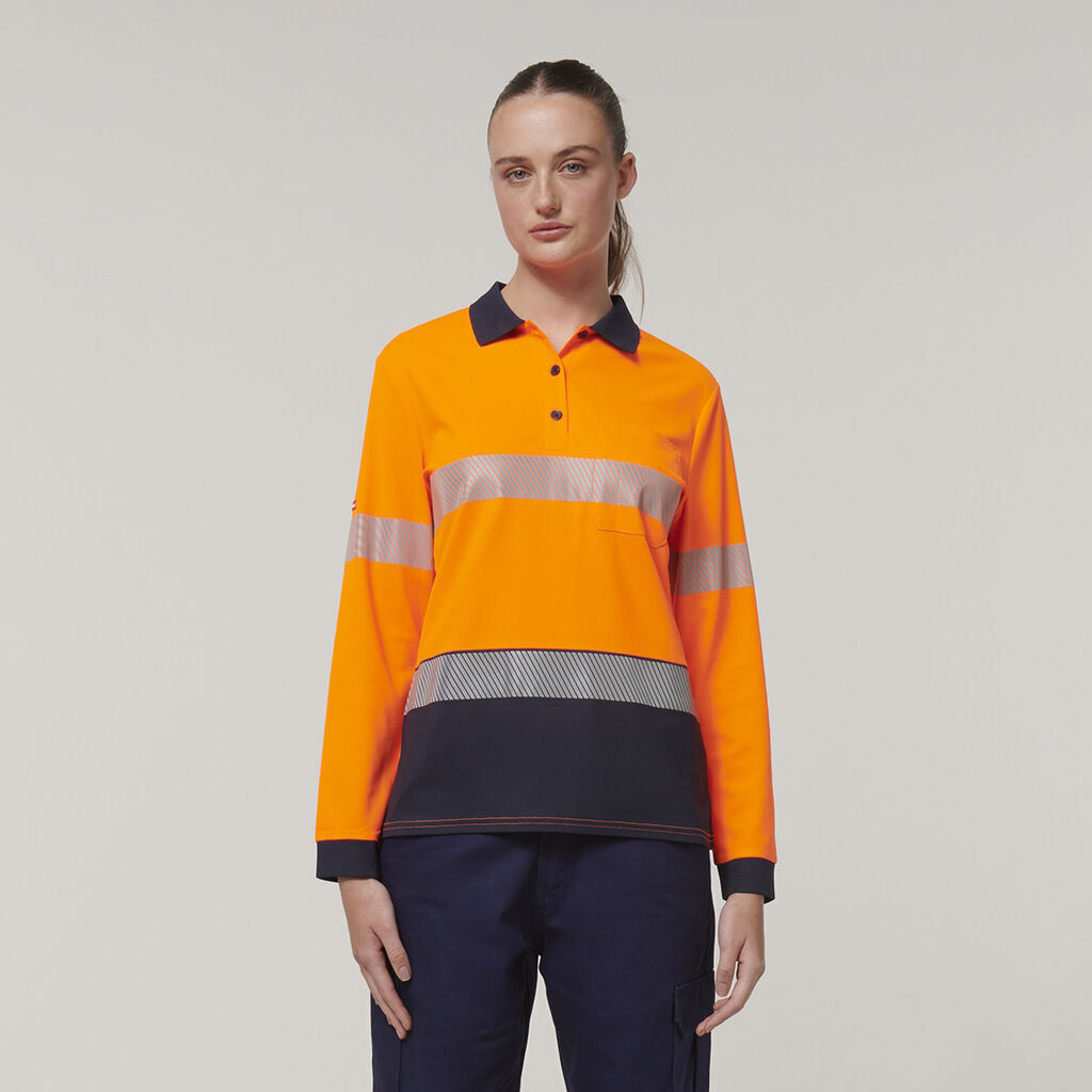 Hard Yakka Safety Work Womens Long Sleeve HI VIS Taped Polo Y08604-Collins Clothing Co