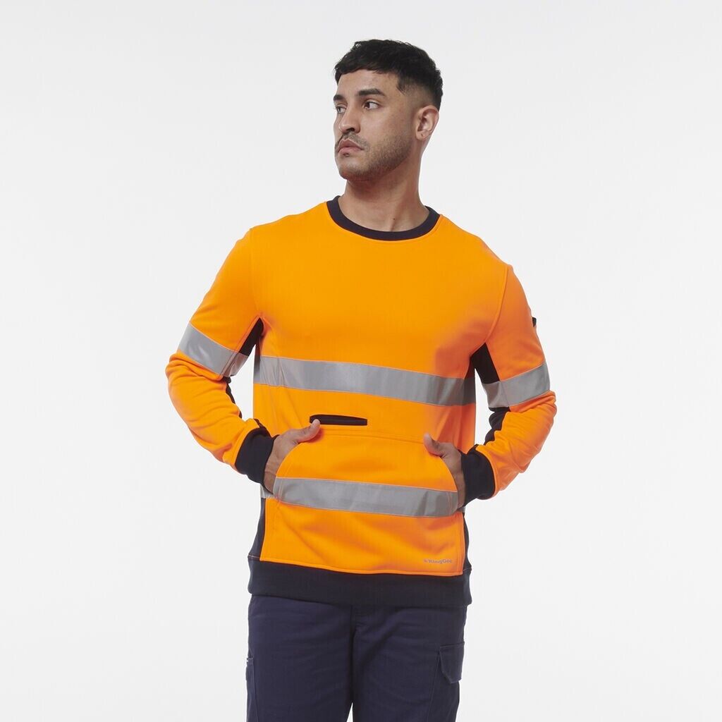 KingGee Mens Hi Vis Reflective Safety Spliced Work Crew Neck Fleece K55058-Collins Clothing Co