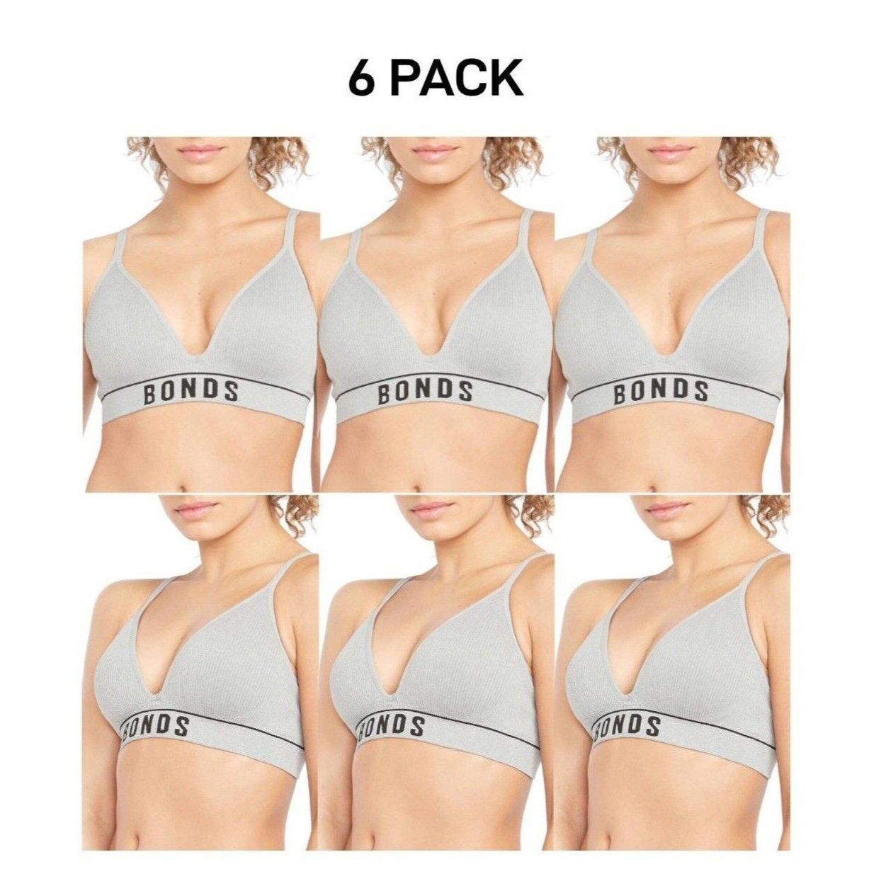 Bonds Womens Retro Rib Seamless Wirefree Tee Bra Contoured Shape 6 Pack WU8EW