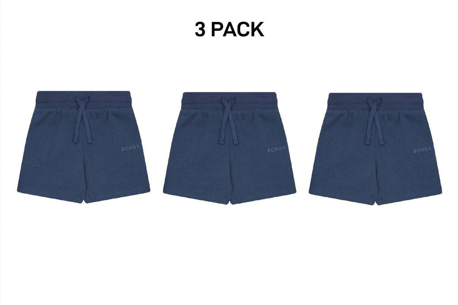 Bonds Kids Tech Sweats Short Lightweight Soft Rib Waistband Sporty 3 Pack KVQPK