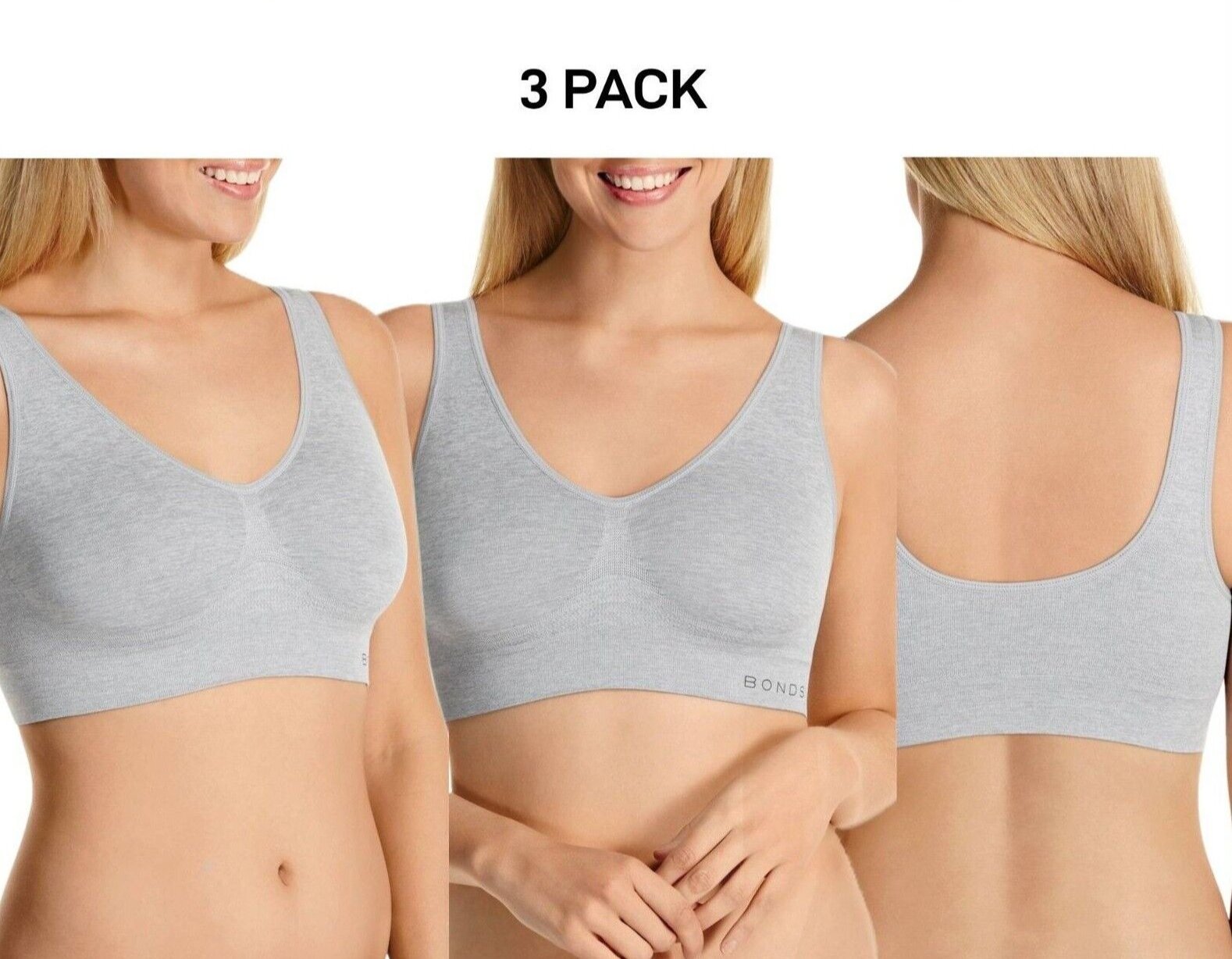 Bonds Womens Comfy Crop Regular Super Soft Flexible Wirefree Bra 3 Pack WVLHY