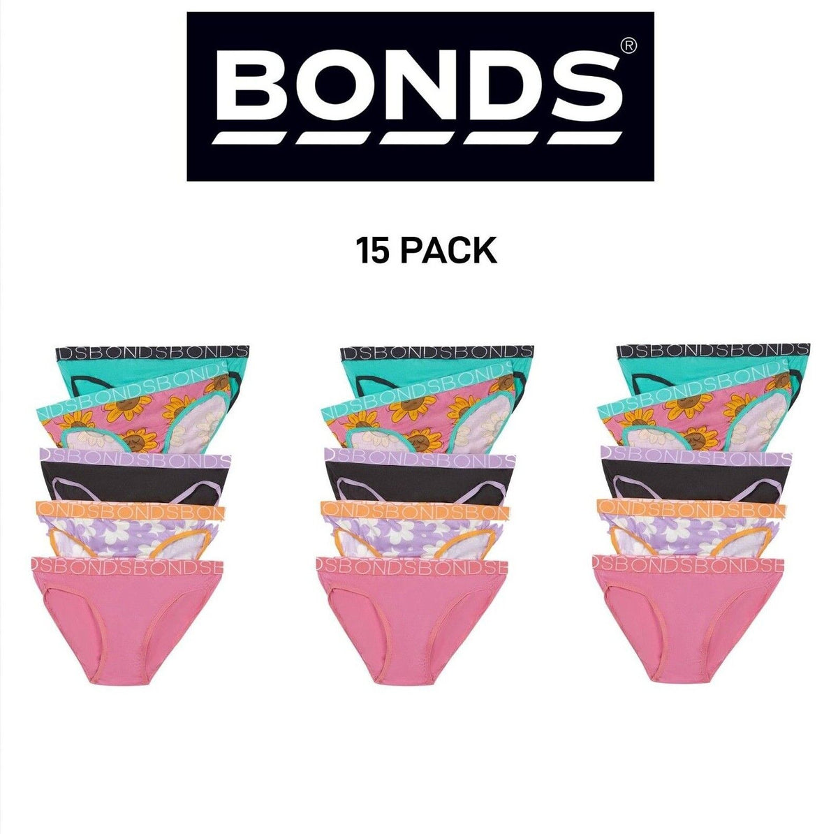 Bonds Girls Bikini Soft and Stretchy Perfect Everyday Coverage 15 Pack UWNV5A