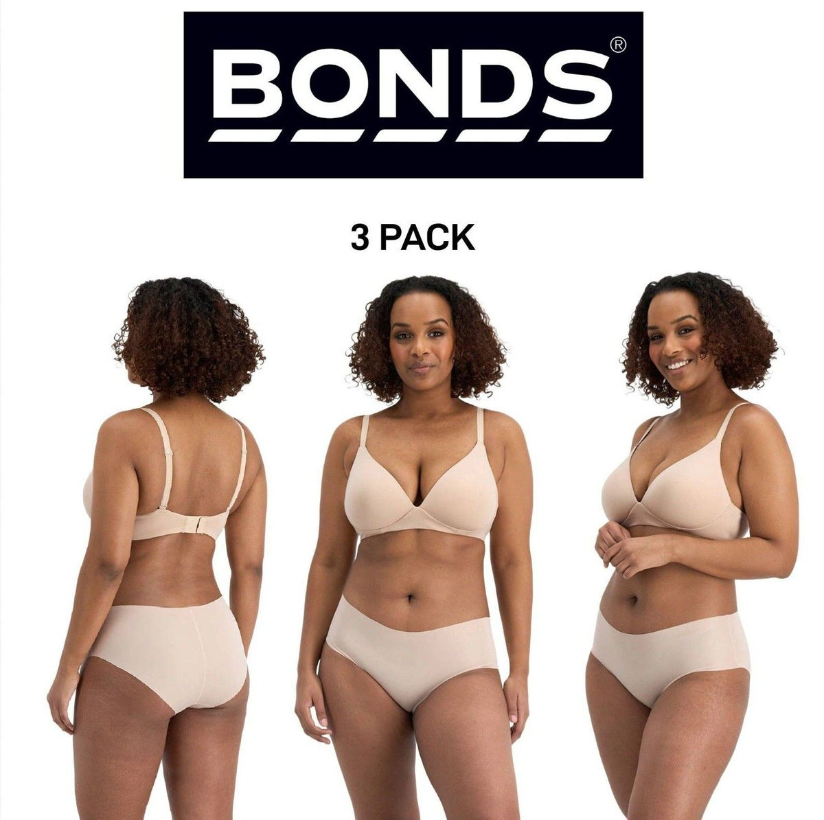 Bonds Womens Invisible Freecuts Midi Light Simple Lightweight Undies 3 Pack WU3Q