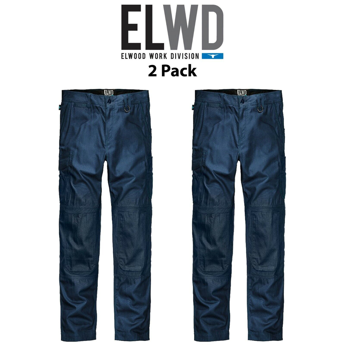 Mens Elwood Work Utility Pants Knee Panels Canvas 2 Pack Phone Pocket EWD101