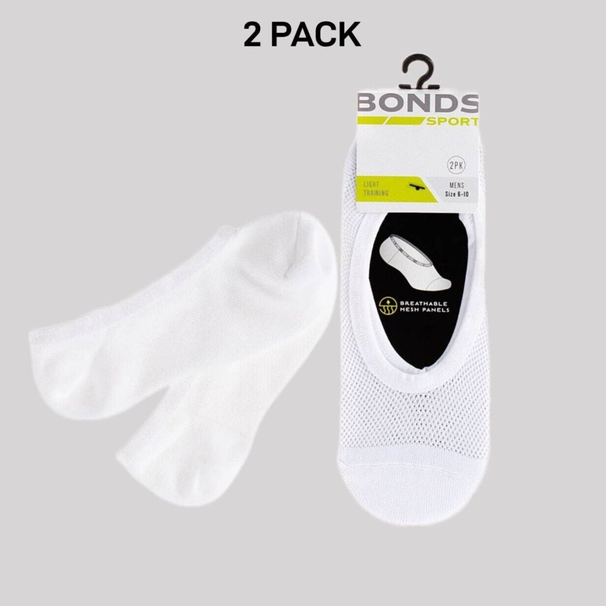 Bonds Mens Mesh Play Cool Footlet Socks Sport Active Running 2 Pack SYRU2N
