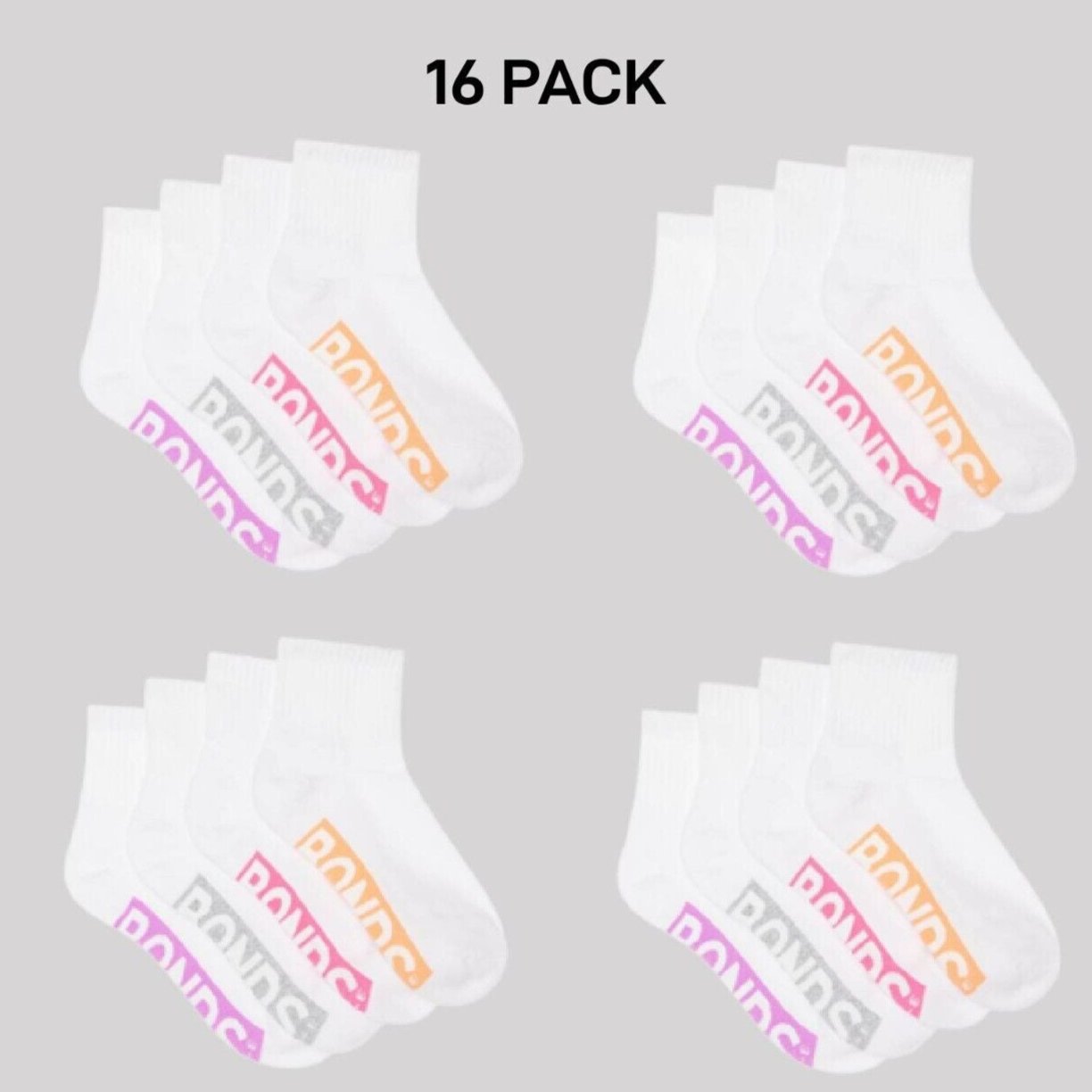 Bonds Kids Logo Light Quarter Crew Socks Comfy Mesh Cooling Zones 16 Pack RXU64W