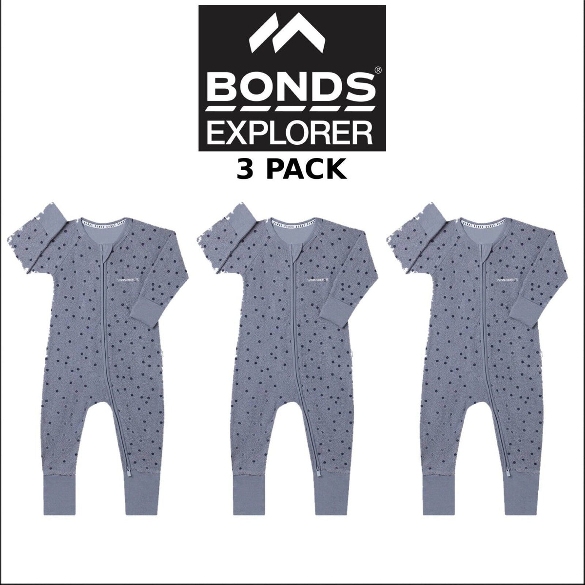 Bonds Baby Poodlette Zip Wondersuit Cotton Safe Protective Zip 3 Pack BZJSA R9R