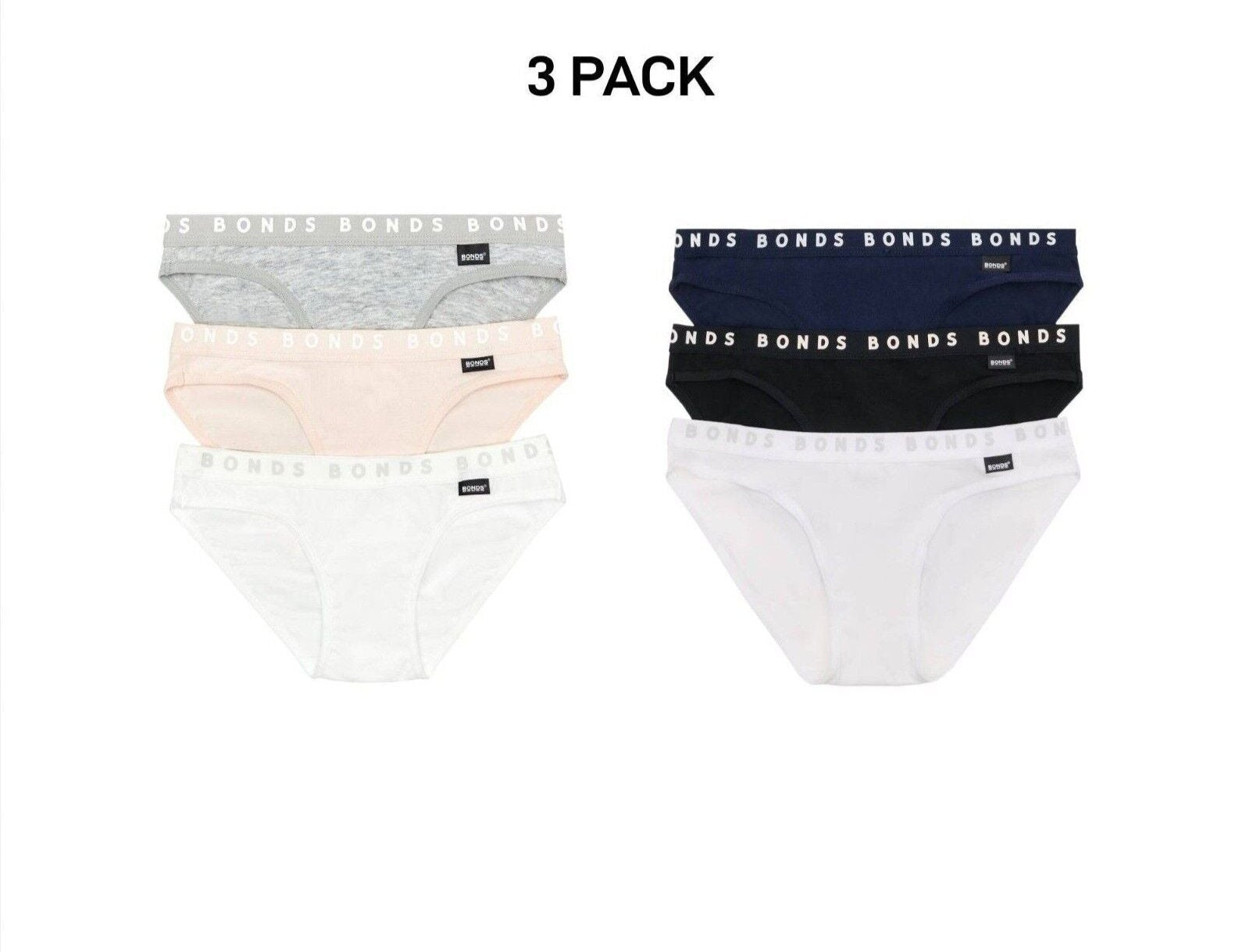 Bonds Girls Hipster Bikini Plain Comfortable Cotton Fabric 3 Pack UWPR3A