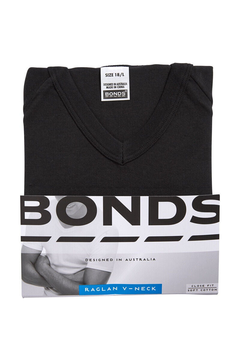 Bonds Mens Genuine V-Neck Raglan Tee Seamfree Sleeve in Smaller Size 3 Pack M976