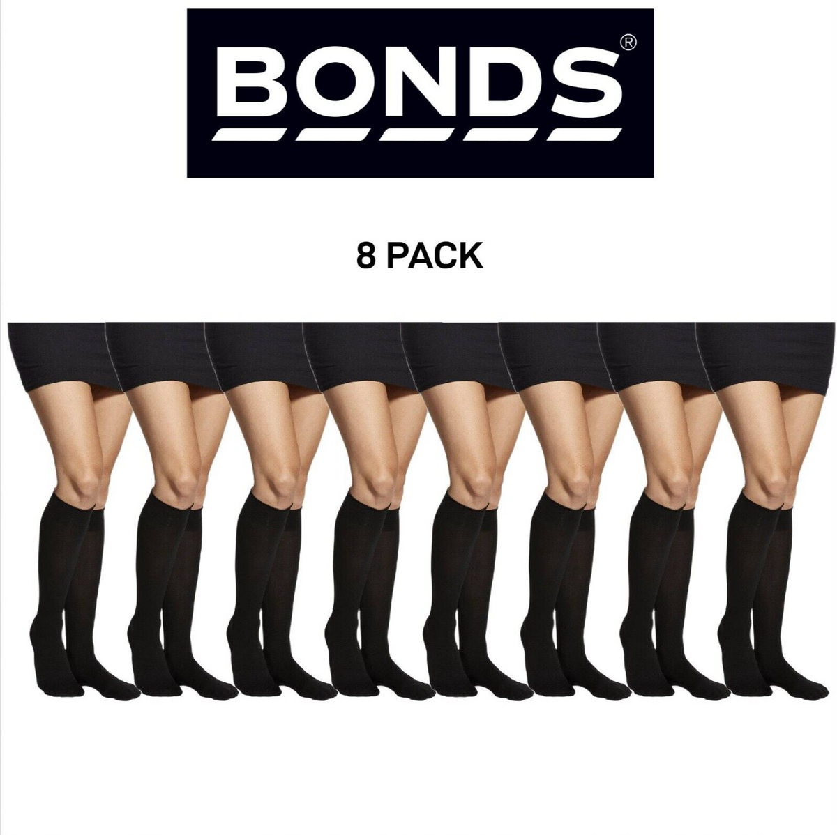 Bonds Womens Semi Opaque Knee High 40 Denier Socks Wide Comfort 8 Pack L79582