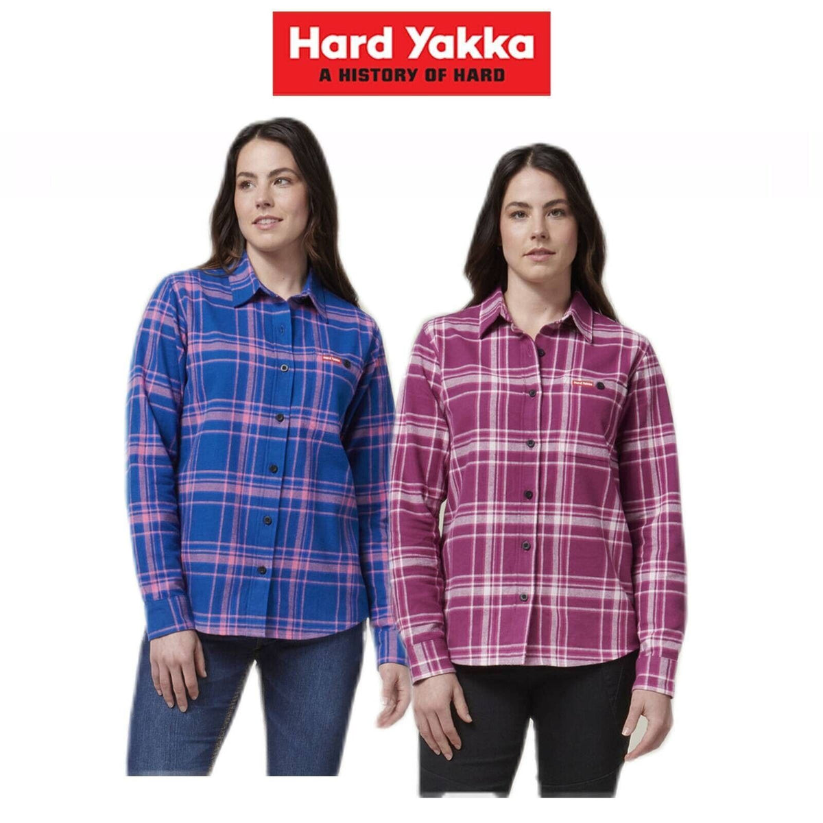 HARD YAKKA Women's Fit Check Flannie Shirt Relaxed Fit Smart Stylish Y08744
