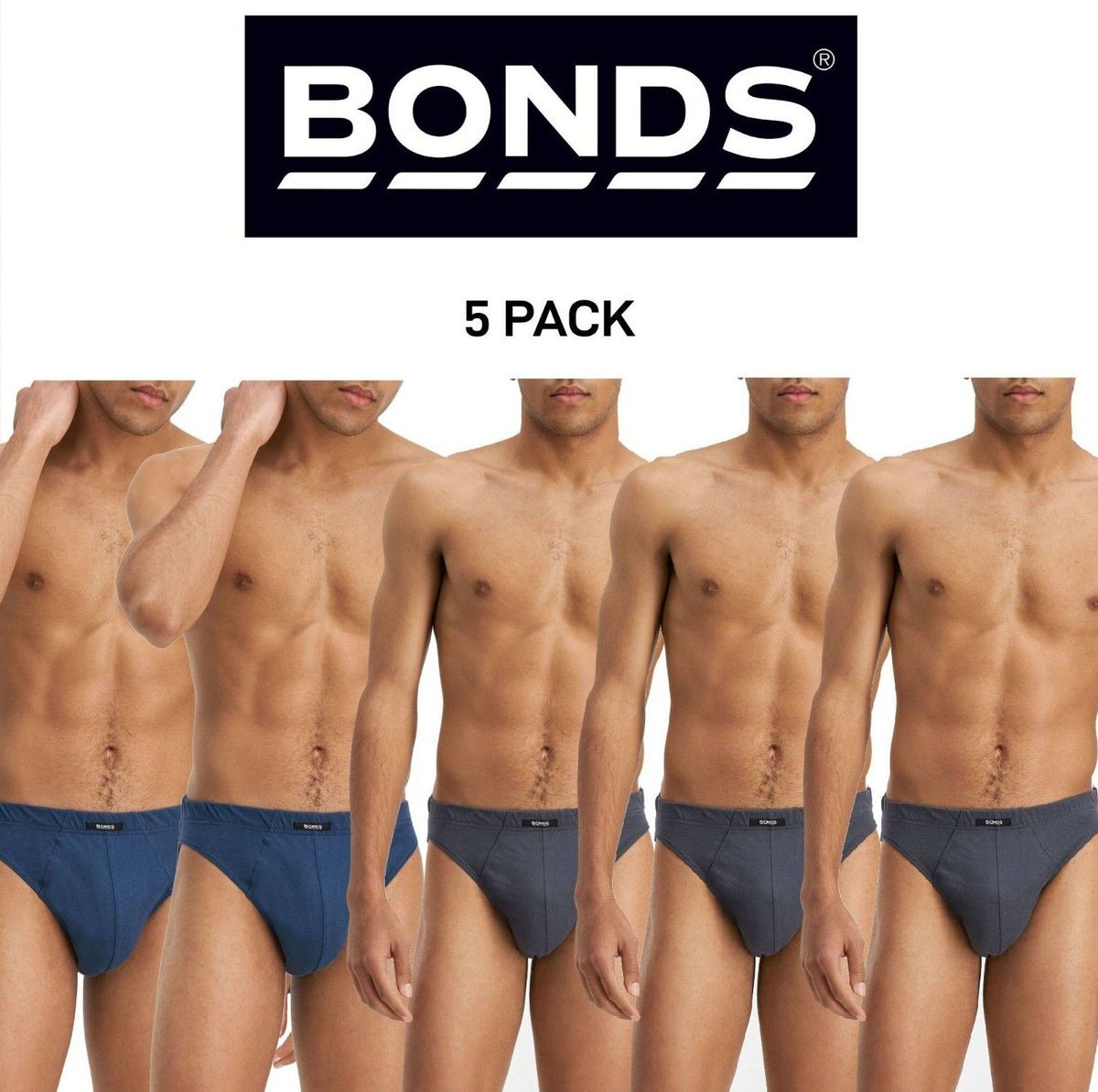 Bonds Mens Action Briefs Underwear Soft Cotton & Encased Elastic 5 Pack M8OS5I