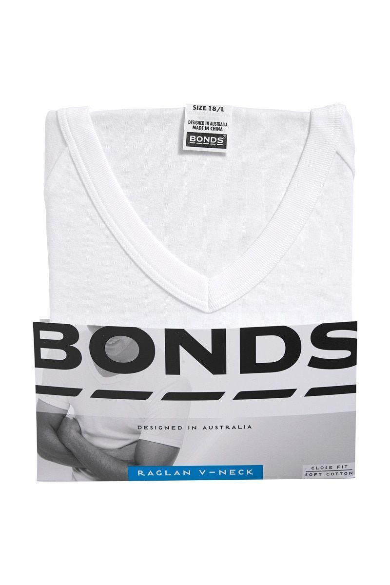 Bonds Mens Genuine V-Neck Raglan Tee Seamfree Sleeve in Smaller Size 3 Pack M976