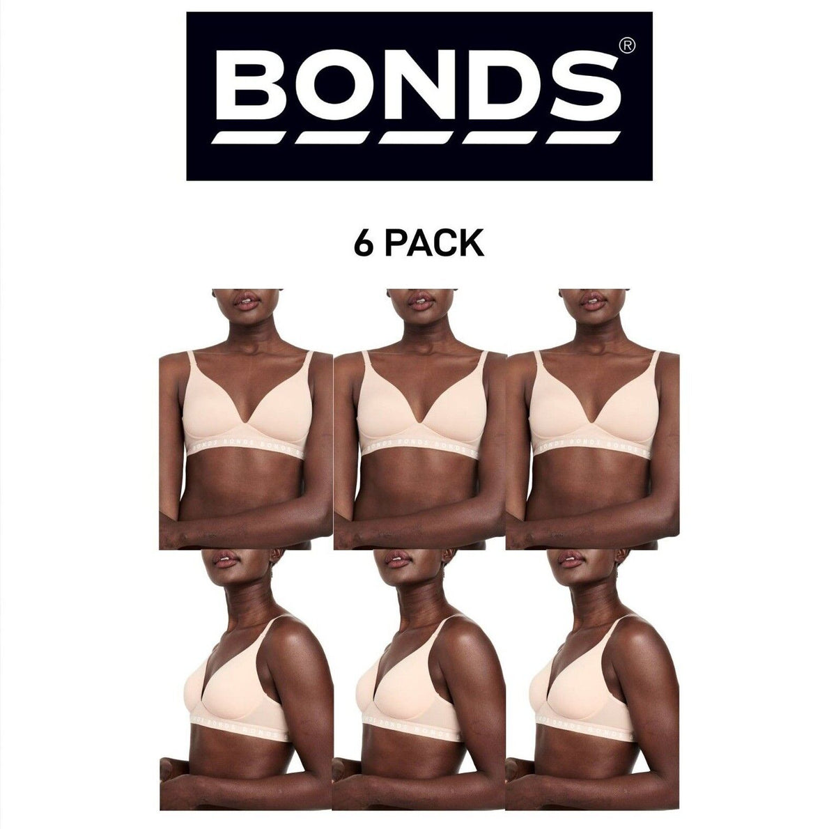Bonds Womens Originals Wirefree Tee Shirt Bra Soft Smooth & Stretch 6 Pack YXKTY