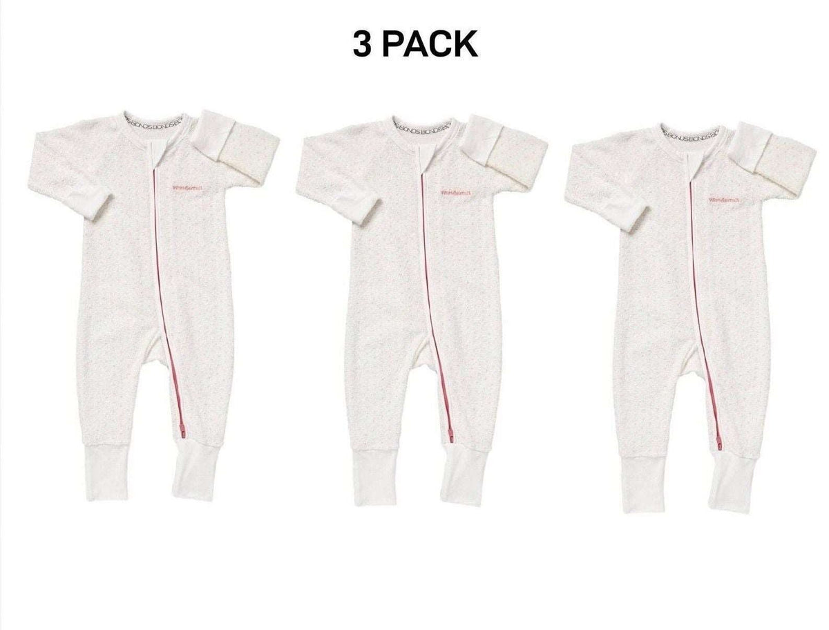 Bonds Baby Poodlette Zip Wondersuit Soft Cotton Warmth Terry Fabric 3 Pack BZJSM