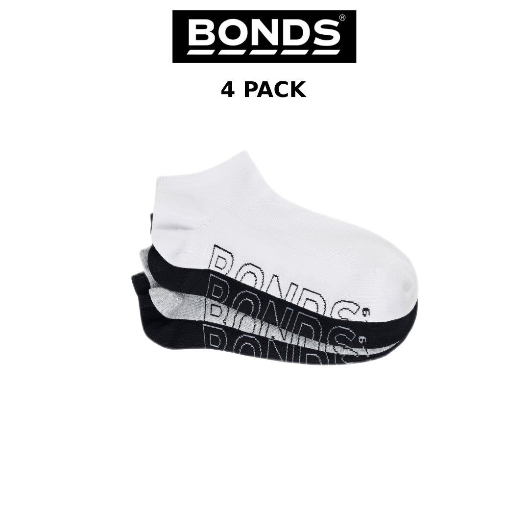 Bonds Men Logo Lightweight Low Cut 4 Pack Mesh Cotton Socks Run Trainer SXN44N