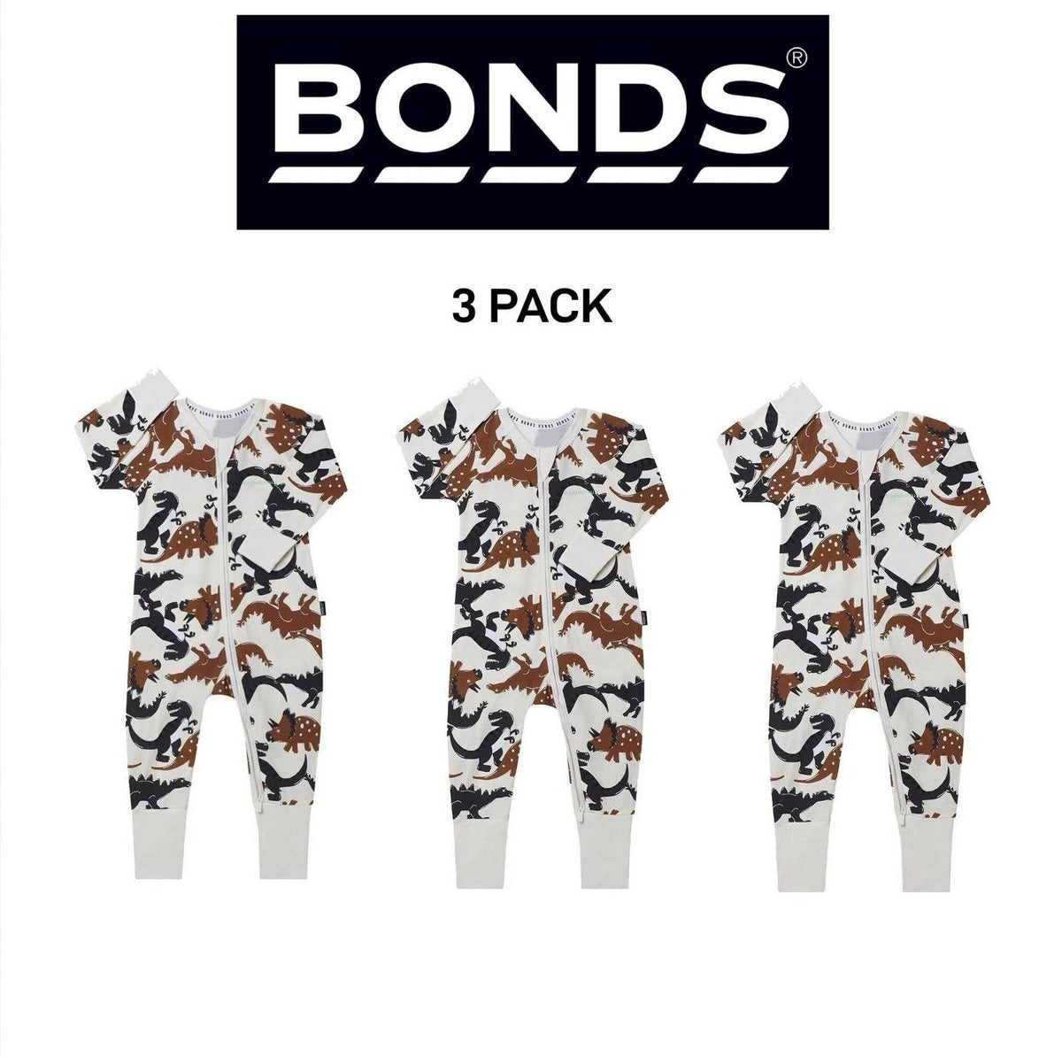 Bonds Baby Zip Wondersuit Cosy Safe & Soft Stretchy Protective Zip 3 Pack BZBVA