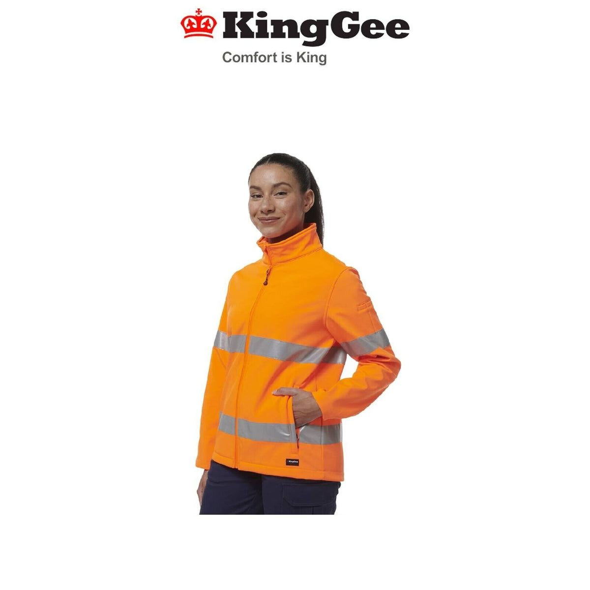 KingGee Womens Reflective Stretch Softshell Pocket Safety Work Jacket K45007-Collins Clothing Co
