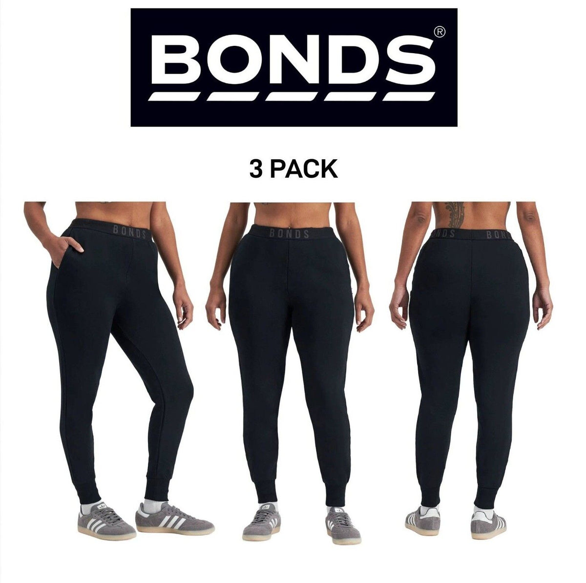 Bonds Womens Originals Hi Waisted Trackie Pants Narrow Waistband 3 Pack CTBLI