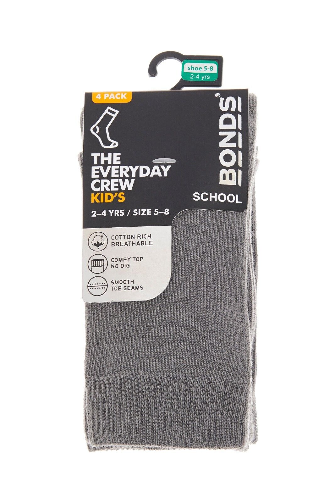 Bonds Kids School Oxford Crew Socks Comfort and Serious Softness 8 Pack R6074W