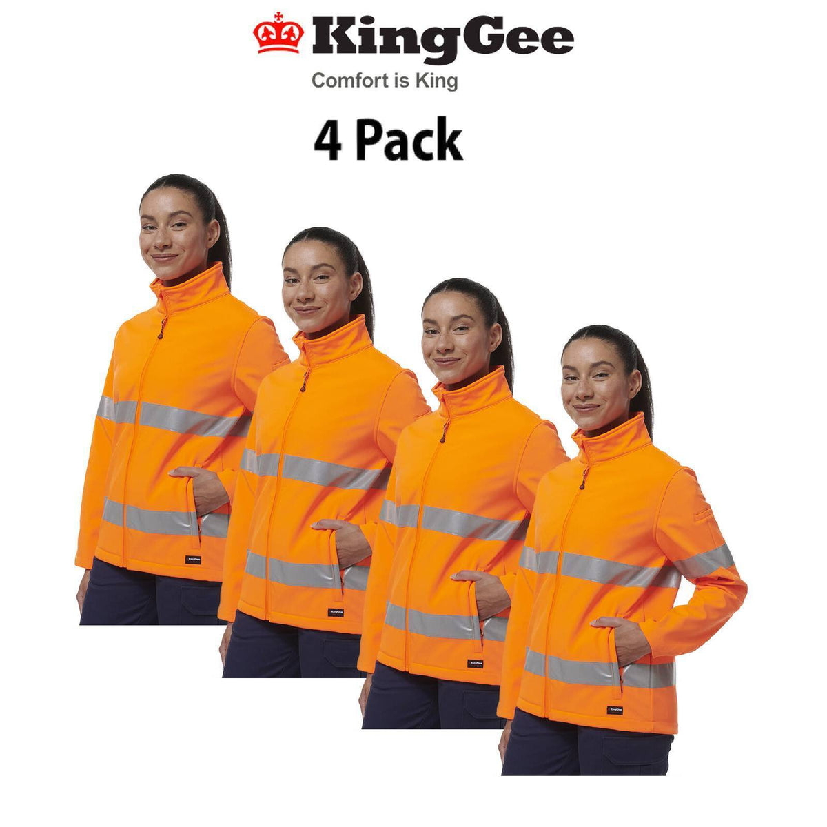 KingGee Womens 4 Packs Reflective Stretch Softshell Safety Work Jacket K45007