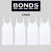 Bonds Girls Teena Singlet Super Soft Cotton Rib Wide Shoulders Top 4 Pack UYXP1B