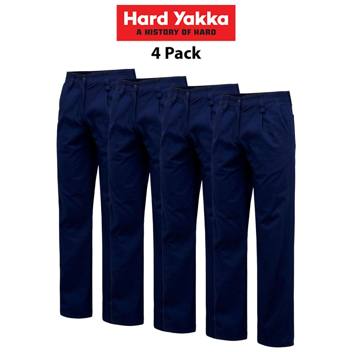 Womens Hard Yakka Core Work Pants 4 PACK Modern Comfort Fit Cotton Drill Y08840