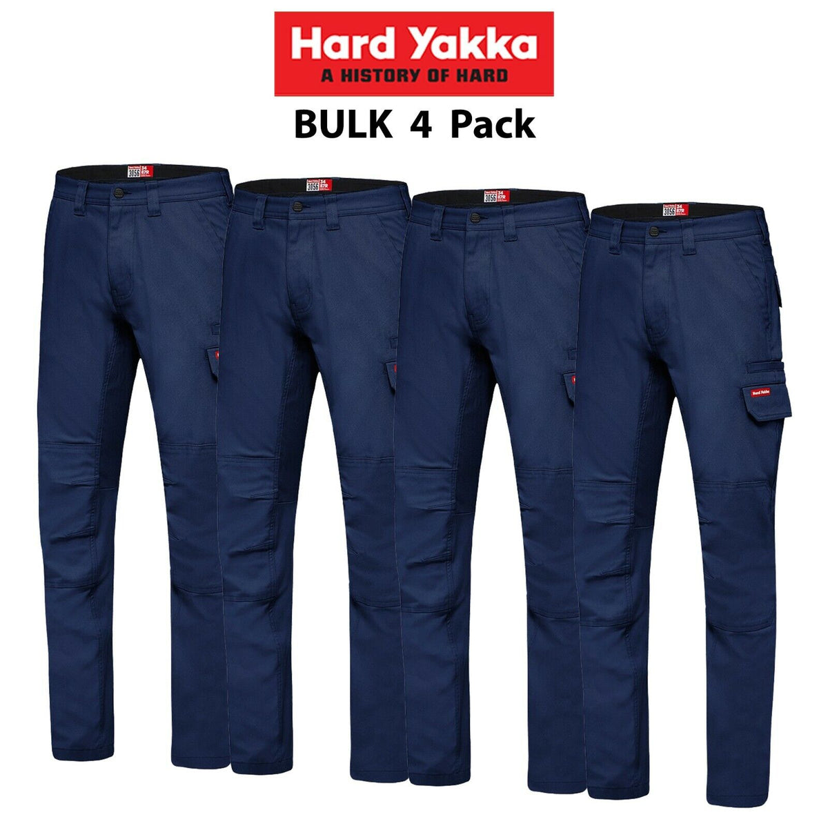 Mens Hard Yakka Work Pants 4 Pk 3056 Canvas Stretch Cargo Slim Fit Tough Y02880