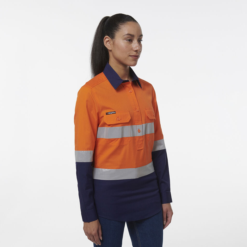 KingGee Women Workcool Vented Closed Front Reflective Shirt K44230-Collins Clothing Co