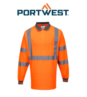 Portwest X Back L/S Polo Breathable Orange Reflective Tape Safety Work MP713