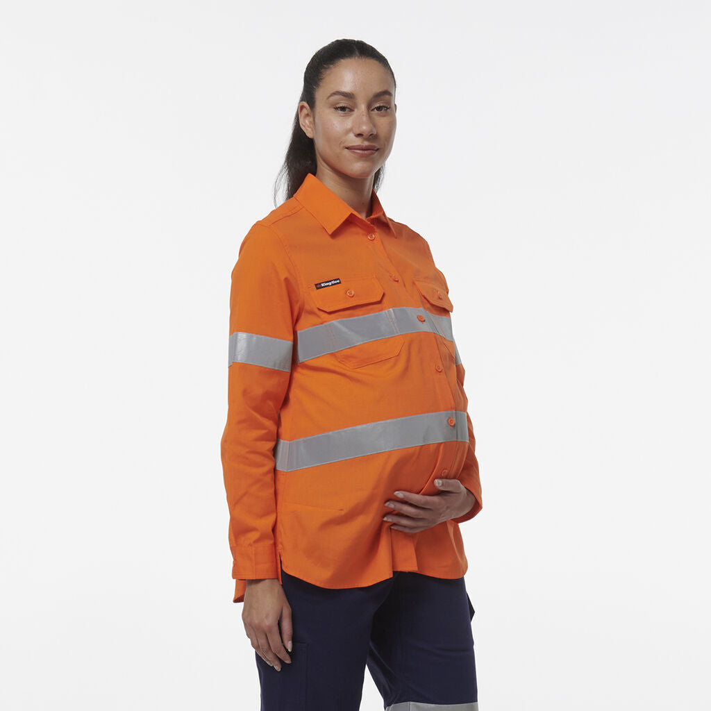 KingGee Womens Safety Workcool Maternity Reflective Two Toned Shirt K44235