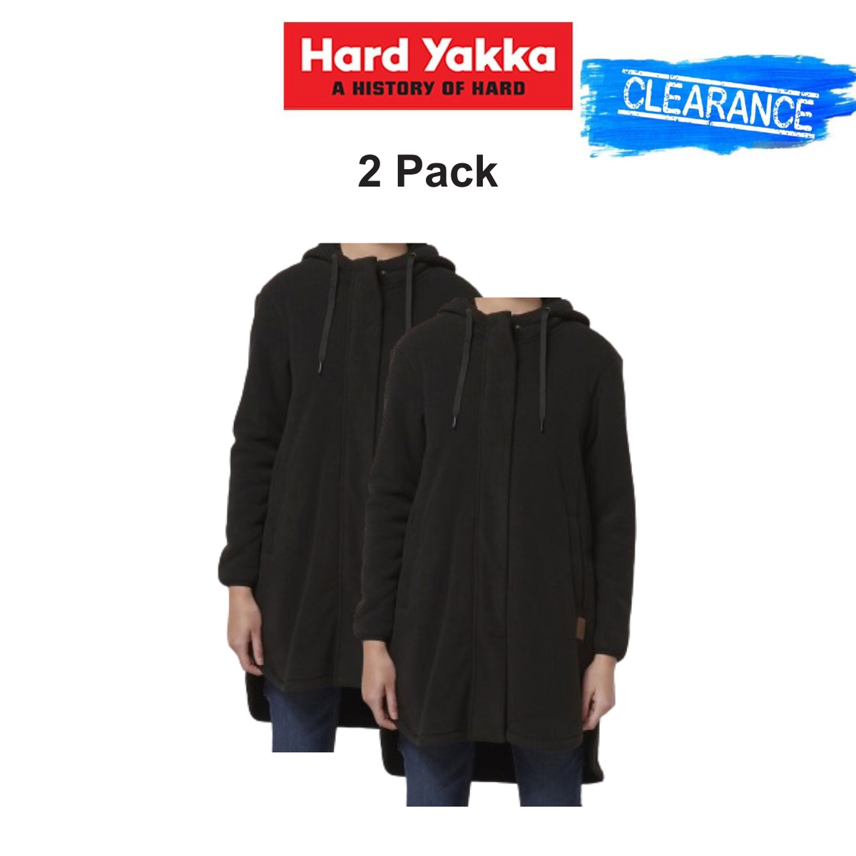 Clearance! Hard Yakka 2 Pack Longline Hooded Elasticated Thermal Zoodie Y08605