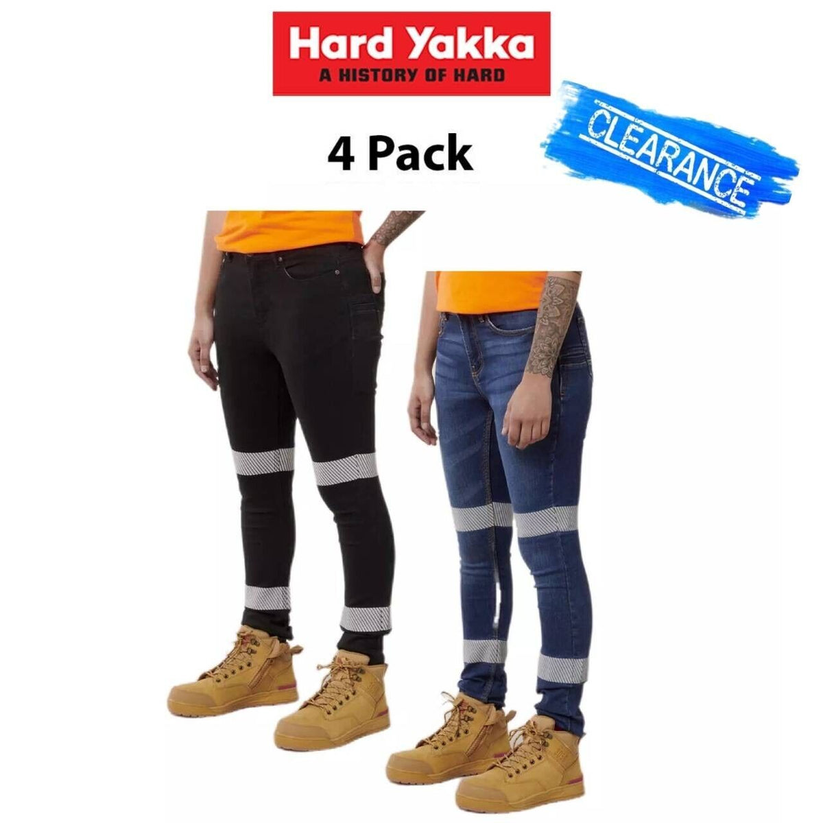 CLEARANCE! Hard Yakka Womens 4 Packs Taped Reflective Jegging Work Jean Y08302