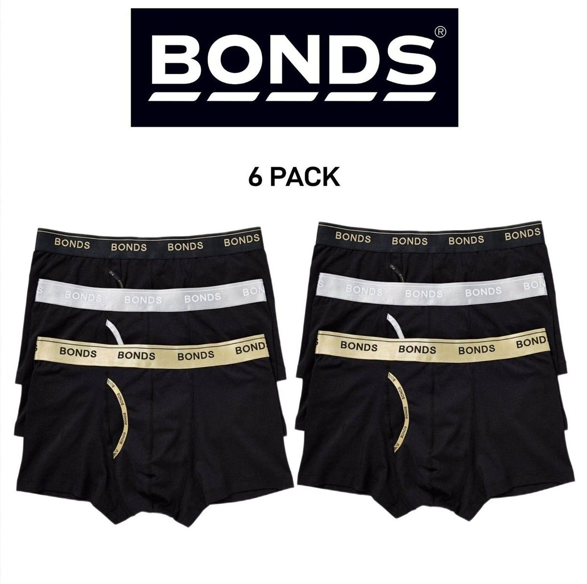 Bonds Mens Guyfront Trunk Super Soft Waistband With Logo 6 Pack MZ963A