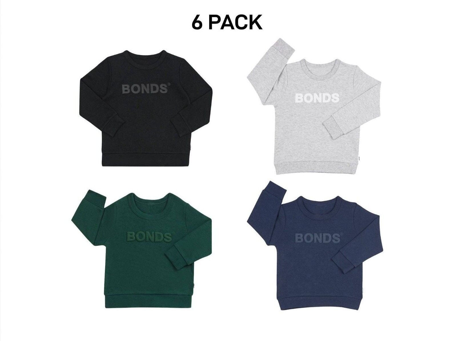 Bonds Kids Tech Sweats Pullover Soft Knitted Warm Cotton Poly Blend 6 Pack KVQTK