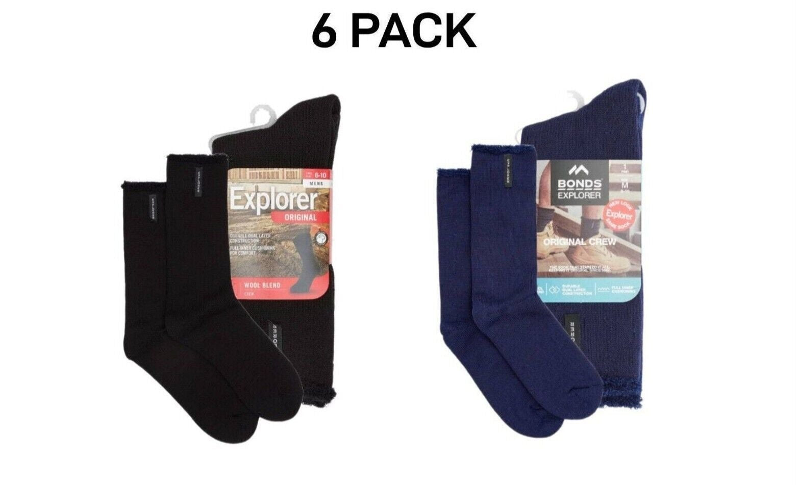 Bonds Explorer Original Wool Blend Crew Soft Cushioned Soles Sock 6 Pack S1138