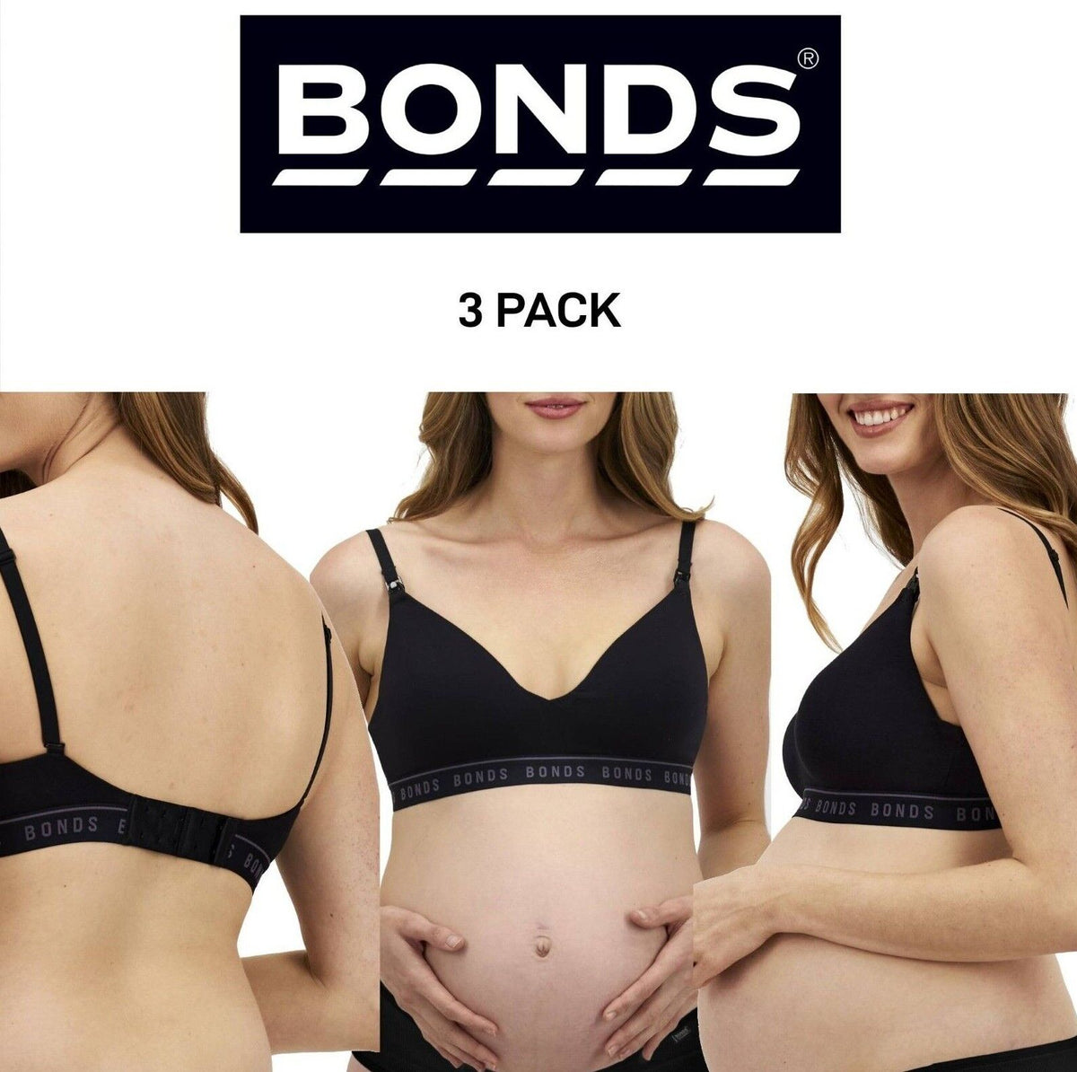 Bonds Womens Maternity Wirefree Contour Bra Comfy and Flattering 3 Pack YWYBY