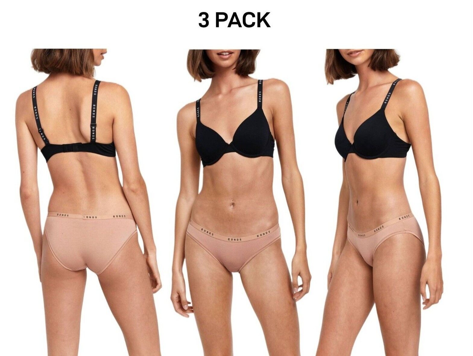 Bonds Womens Original Bikini Plain Breathable Stretchy Waist 3 Pack WVGMA