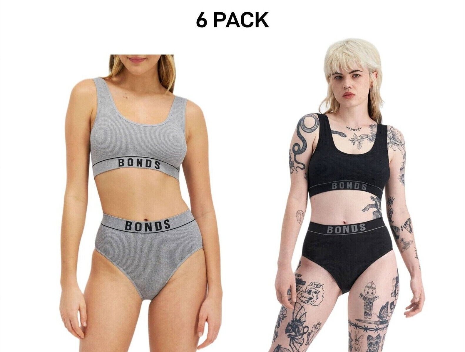 Bonds Womens Retro Rib Hi Hi Bikini Smooth Comfy Stretchable Knit 6 Pack WU8FA