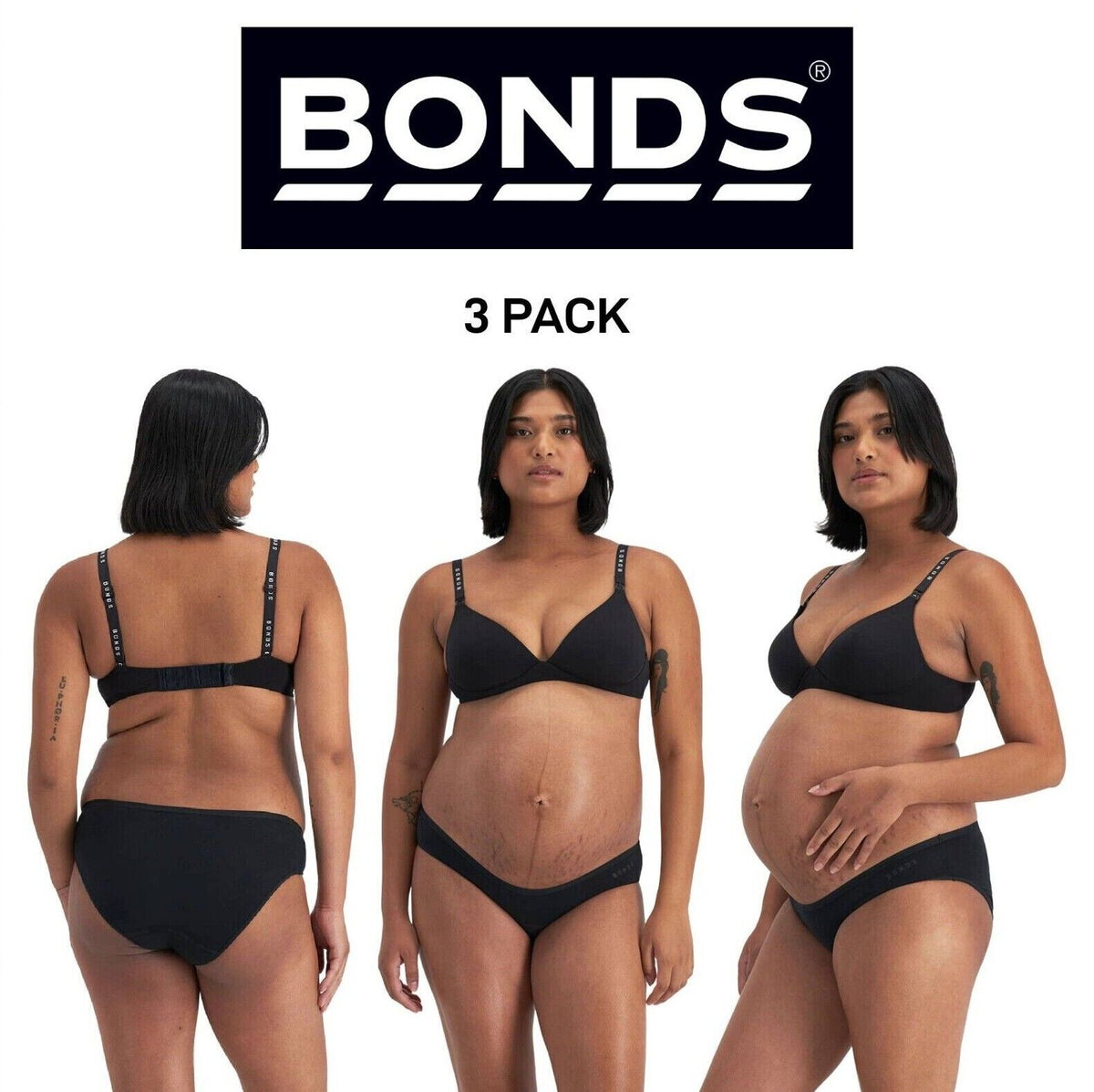 Bonds Womens Damn Dry Maternity Bikini Dipped Waist Soft & Flexible 3 Pack WRFT