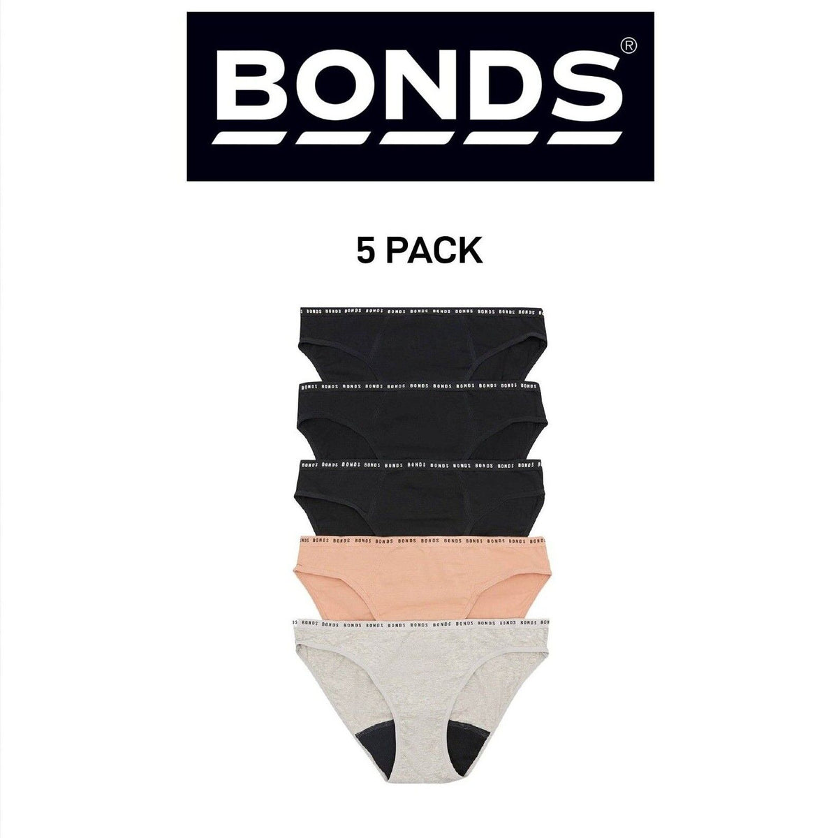 Bonds Womens Bloody Comfy Period Bikini Moderate Easy Wash & Wear 5 Pack WR4DA