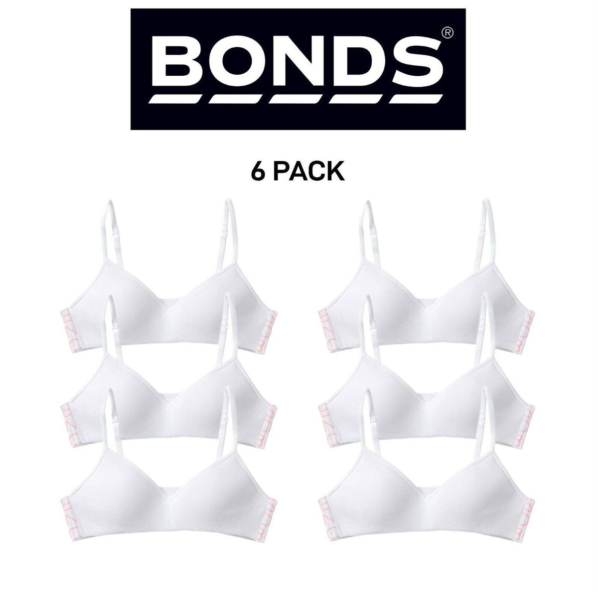 Bonds Girls Stretchies Contour Crop Extendable Elastic Straps Bra 6 Pack UZR31A