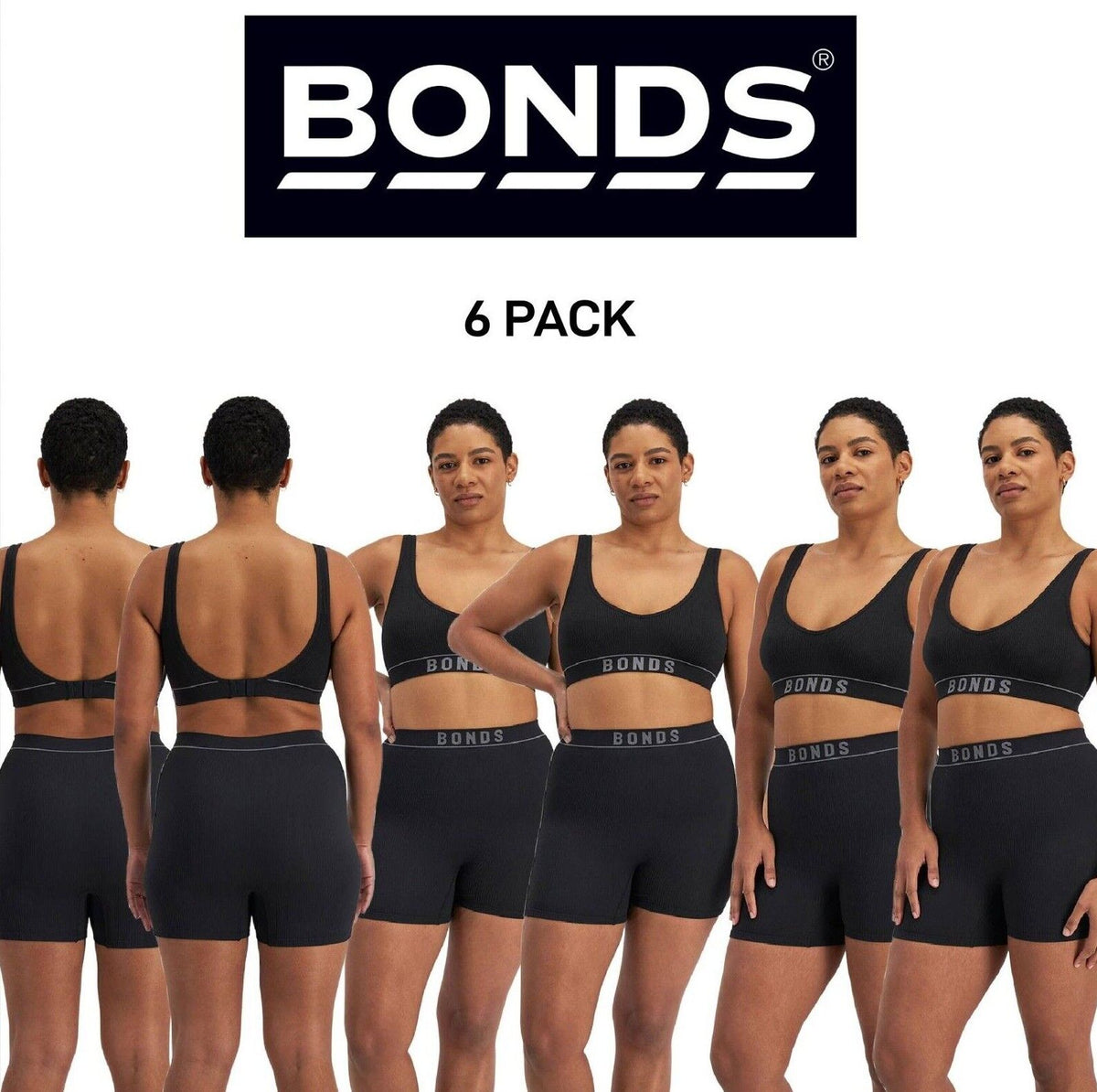 Bonds Womens Retro Rib Seamless Short Flattering and Supportive Fit 6 Pack WRBN
