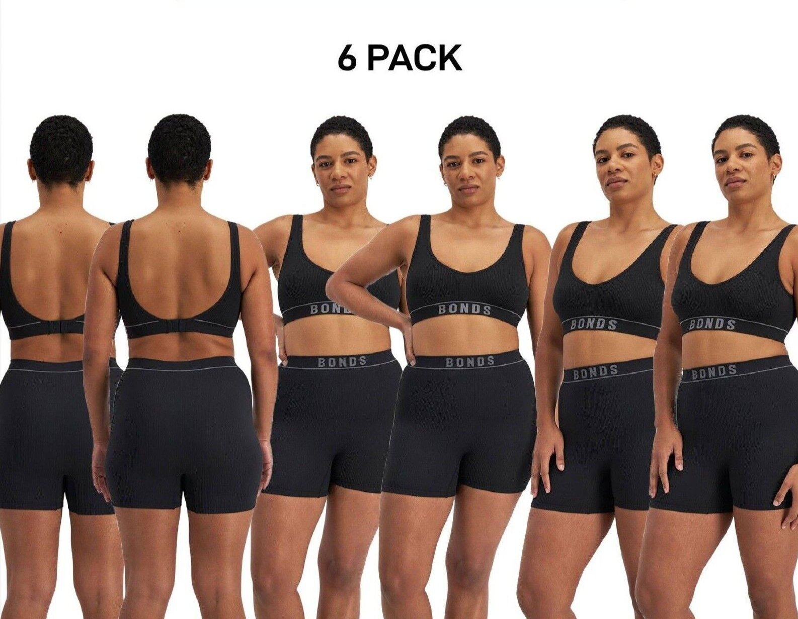 Bonds Womens Retro Rib Seamless Short Flattering and Supportive Fit 6 Pack WRBN