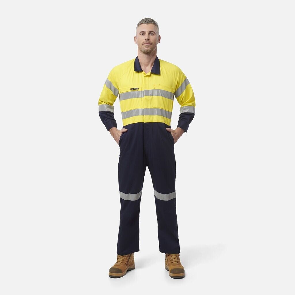 CLEARANCE! KingGee Mens 2Pack Hi-Vis Drill Overalls Spliced Cotton Safety K51525