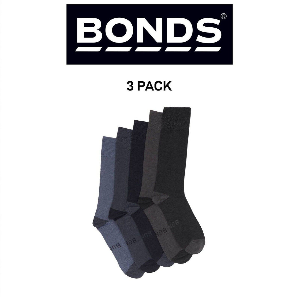 Bonds Mens Bamboo Crew Socks Fine Seams Comfy Toes & Ankle Support 3 Pack SZFQ5W