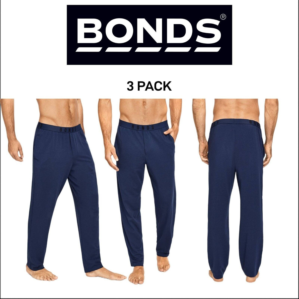 Bonds Mens Comfy Livin Jersey Pant Soft Stretchable Elastic Waist 3 Pack MXM9A